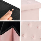 B FSOBEIIALEO Folding Storage Ottoman, Long Ottomans Shoes Bench, Velvet Storage Chest Footrest Seat 31.5"x15.7"x15.7" (Pink, Large)