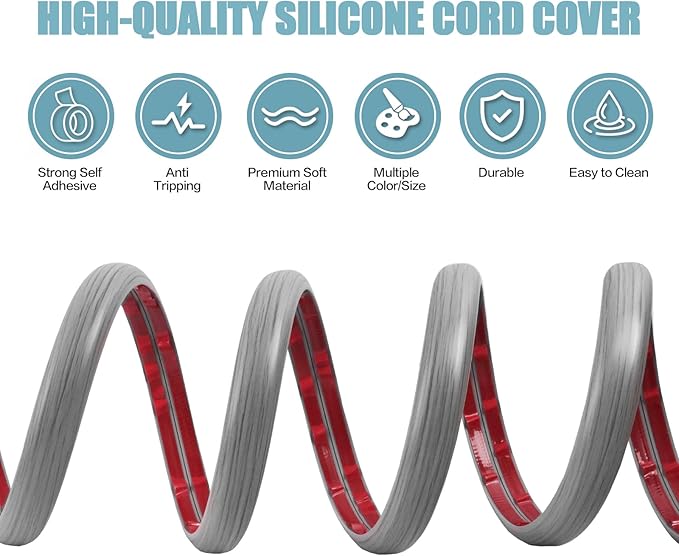 Floor Cord Cover Self Adhesive Cord Hider,10FT Cable Management, Extension Strip Protector for Wires, Prevent Cable Trips for Offices, Gyms, Exhibitions Cavity:0.51"(W) x 0.3"(H) Gray Wood