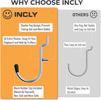 INCLY 1/4 Inch Pegboard Hooks, 100PCS Heavy Duty Metal Pegboard J Hooks Accessories with Peg Locks & Rubber Tipped, Peg Board Tool Hangers Fit 1/4" Pegboard for Wall Hanging Tools or Display Jewelry