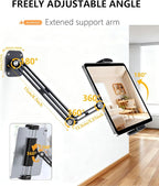 iPad Wall Mount, Aluminium Extendable Tablet Wall Mount Holder with 360° Adjustable Rotating Base Foldable for iPad Pro Air Mini, Galaxy Tab/Kindle, All 4.7-13" Phones & Tablets