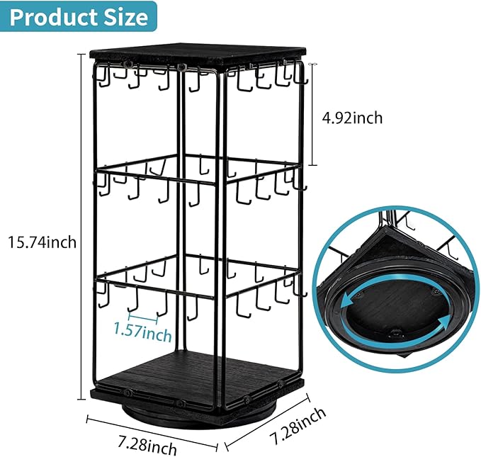 360 Rotating Earring Display Stands for Selling, Earring Rack Display Holder Stand, Jewelry Display for Vendors Selling Earring Cards, Necklaces, Bracelets, Hair Accessories (48 Hooks)