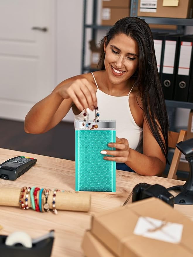GSSUSA Teal Bubble Mailers 4x8 Inches 19200 Pack, Usable Size 4X7" Bubble Envelopes for Small Business, 1 Pallet Padded Envelope, Shipping Mailers, Packaging Bags, Mailing Envelopes, Shipping Supplies
