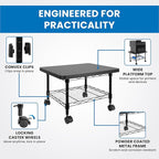 Mount-It! Under Desk Printer Stand with Wheels | Mobile Printer and Fax Cart with Storage Shelf for Office and Home Use, 2 Tiers (Black)