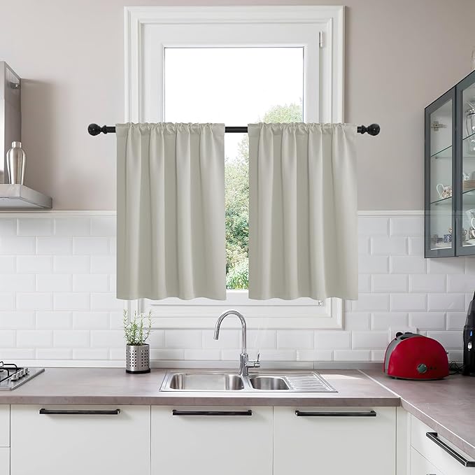 KGORGE Room Darkening Curtains 36 inch for Bedroom,Privacy Solid Thermal Insulation Noise Reducing Small Window Curtains for Bathroom Basement Office, W34 x L36 inches, Nature, 2 Panels