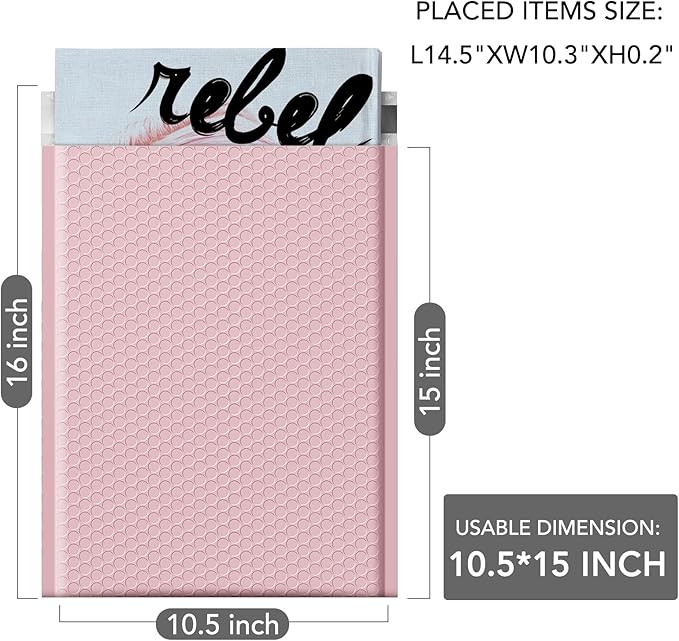 GSSUSA Large Bubble Mailers 10.5x16 Inch 250 Pack Light Pink Padded Envelopes, Strong Adhesion Self-Seal Bubble Envelopes for Mailing Clothes,Magazines