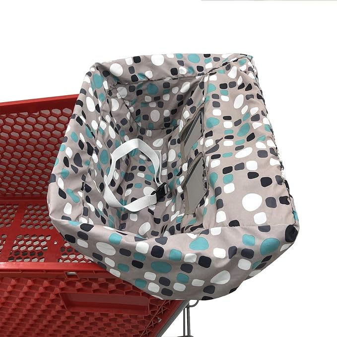 Portable Shopping Cart Cover, High Chair and Grocery Cart Covers for Babies, Kids, Infants & Toddlers, Attached Carry Bag (Simple Blue Dot)