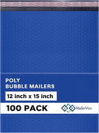 Royal Blue Large Poly Bubble Mailers 12x15 inch | Self Seal Padded Envelopes Cushioned Bubble Mailer | Usable Size 12x15 | WaterProof | Lightweight mailing Shipping Bags | 100 Pack Bulk