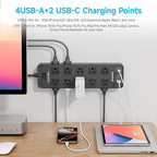 Flat Plug Power Strip Surge Protector with 20 AC Outlets 6 USB Ports, 1875W/15A, 2700 Joules, 6 Ft Heavy Duty Extension Cord with Multiple Outlets for Home, Office, Dorm, Gaming,ETL Listed