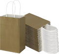 Toovip 100 Pack 5.25x3.25x8.25 Inch Small Gold Kraft Paper Bags with Handles Bulk, Gift Wrap Bags for Favor Grocery Retail Party Birthday Shopping Business Goody Craft Merchandise Take Out Cub Sacks