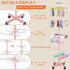 Retail Display Stand Rotating Display Stand 4 Tier Spinning Display Stand for Craft Shows, Jewelry, Keychain, Earring Adjustable Height Retail Display Racks (Pink)