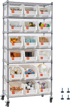 VEVOR 7-Tier Rolling Bin Storage Rack, 18 Organizer Bins, Bin Rack Storage Steel Wire Shelving System with Wheels, Mobile Tool Organizer for Garage, Warehouse, Office, Restaurant, Classroom, Kitchen