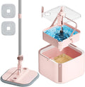 Upgraded Spin Mop and Bucket System Set, Self Separate Clean and Dirty Water, Foldable Square Standing Mop Head with Microfiber Mop Pads, Detachable Bucket (Pink, Mop Set with 2PC Pads)