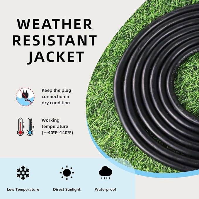EP 12 Ft Outdoor Extension Cord - 12/3 SJTW Heavy Duty Black Extension Cable with 3 Prong Grounded Plug - Power Cord for Lawn, Garden, Appliances