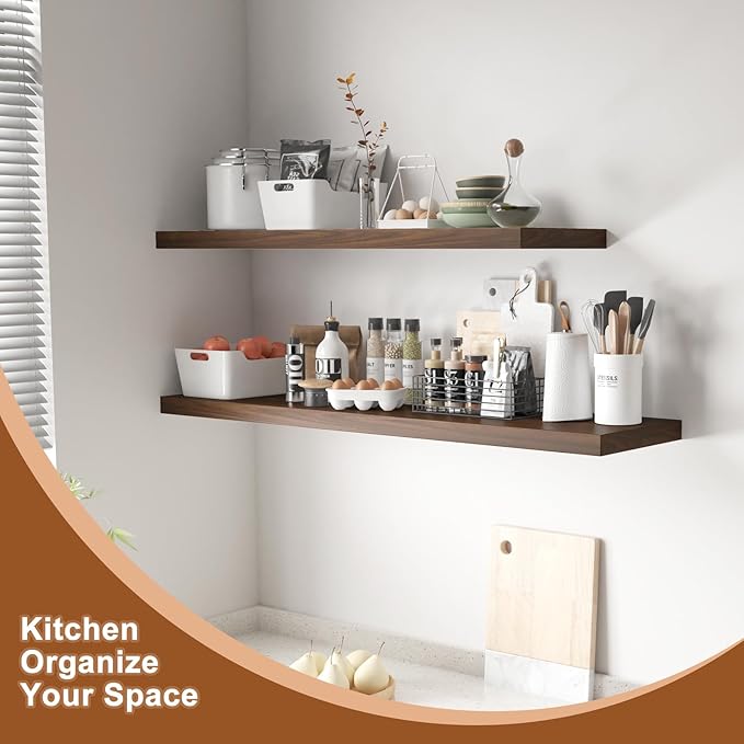 12 Inch Deep Floating Shelves for Wall 3 Pack Floating Shelfs Large Storage Space Wall Decor Display Shelf for Bathroom Living Room Bedroom Kitchen 30" W x 12" D x 1.2" H Walnut