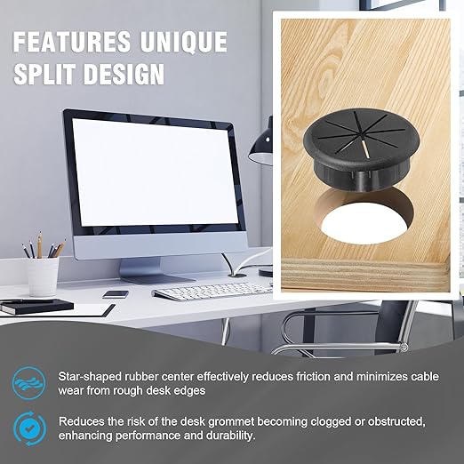 2-3/8" Black Desk Grommet, JTemgle Flexible Cable Grommet Rubber Cable Hole Cover Wire Organizer Caps Desktop Cord Management for Home Office TV Stands Tabletops, 5 Pieces