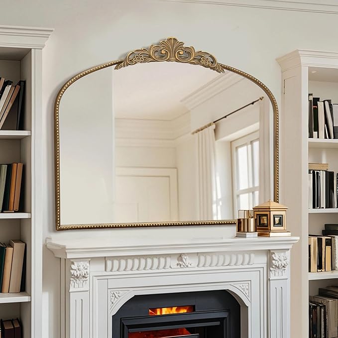 Micasso Large Gold Antique Mirror: 40"x 30" French Baroque Arched Mirror - Traditional Ornate Vintage Mirrors for Wall/Mantel/Entryway/Bathroom/Hallway - Home Decor for Living Room