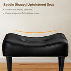 18-Inch Leather Vanity Stool Chair, Vanity Bench with Metal X-Leg, Ottoman Accent Stool with Thick Padded Saddle Seat, Black