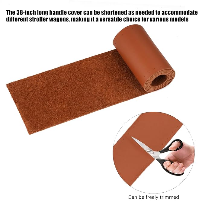 Universal Genuine Leather Handle Cover Compatible with Wonderfold Stroller W2/W4,38 inches Long Hand Sewn Handle Cover for Most Stroller Wagon(Brown),Non-Zippered Style