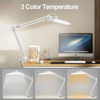 20" LED Desk Lamp with Clamp, 24W CCT Adjustable Dimmable Nail Light for Desk, 120 LEDs Metal Swivel Arm Daylight for for Nail Tech Task Home Office Reading Architect Craft, White