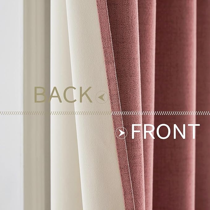 MIULEE 100% Blackout Linen Textured Curtains for Bedroom Solid Thermal Insulated Dusty Rose Grommet Room Darkening Curtains & Drapes Luxury Decor for Living Room Nursery 52 x 90 Inch (2 Panels)
