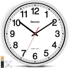 Geevon 16 Inch Atomic Wall Clock - Self-Setting Analog Clock with Automatic Time Sync - Battery Operated for Home Office School - Silver Frame