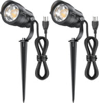 HIBOITEC 12W Spot Lights Outdoor 120V Landscape Lighting Waterproof Spotlight with 4.9ft 3-Plug LED Plug in Landscape Lights for Yard Gardern Decorations 5000K 2Packs