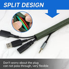 Split Braided Cable Sleeve，Flexible Wire Loom Tubing, Automotive Cord Protector Pet Proof, Cable Management for Computer TV Electric Wires Harness 16ft (Dark Green, 10mm（3/8")