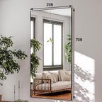 GLSLAND 71"x31" Full Length Mirror Extra Large Hanging or Leaning Rectangle Mirror Aluminum Alloy Thin Frame Bedroom Floor Dressing,Black