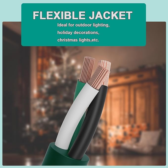 8 Ft Indoor Outdoor Green Extension Cord, 16/3 Heavy Duty Extension Cable, 3 Prong Grounded Plug with Lighted End for Appliance and Lawn, 13A, UL Listed