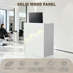 Reception Desk with Counter LED Light, Modern Front Desk with Lockable Drawer, White Retail Checkout Counter for Clothing Store Lobby Beauty Salon (White, 37.8x31.5x15.7in)