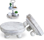 Set of 2 Mini Wood Risers for Decor Round Wooden Riser Small Wooden Stool Display Stand Farmhouse Rustic Wood Pedestal for Plant Pot Tiered Tray Decor Cake Food Collection Display(White)