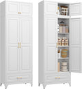 Kitchen Pantry Cabinet, Metal Storage Cabinet with One Drawer, 90" Tall Pantry cabinets with Doors and Shelves, for Living Room, Dining, White,16" D x 32" W x 90" H, Assembly Required