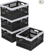 15L Plastic Collapsible Storage Crates, Folding Crates Storage Basket, Pack of 4, Black