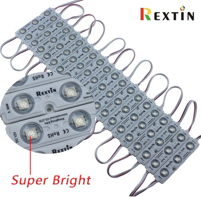 REXTiN Super Bright 200pcs 3 LED Module Green 5050 SMD 66-72LM Each Module Waterproof Decorative Light for Letter Sign Advertising Signs with Tape Adhesive Backside