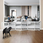 Freestanding Dog Gate Indoor,Doggie Gate Foldable Dog Gates for Doorways,Stairs or Hallways, Wooden White Pet Gate for The House, Pet Fence with Support Feet Included,24 "Height-6 Panels