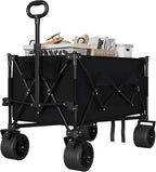 35" Foldable Wagon for Beach with 350lbs Weight Capacity, Heavy Duty 280L Extra Large Collapsible Foldable Wagon for Camping, All Terrain Beach Wagons Extended with Cup Holders for Sand