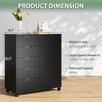 MIIIKO 5 Drawer Storage Cabinet with Door and Shelf, Mobile Lateral Cabinet on Wheels, Office Small Organizer Printer Stand, Black File Cabinets