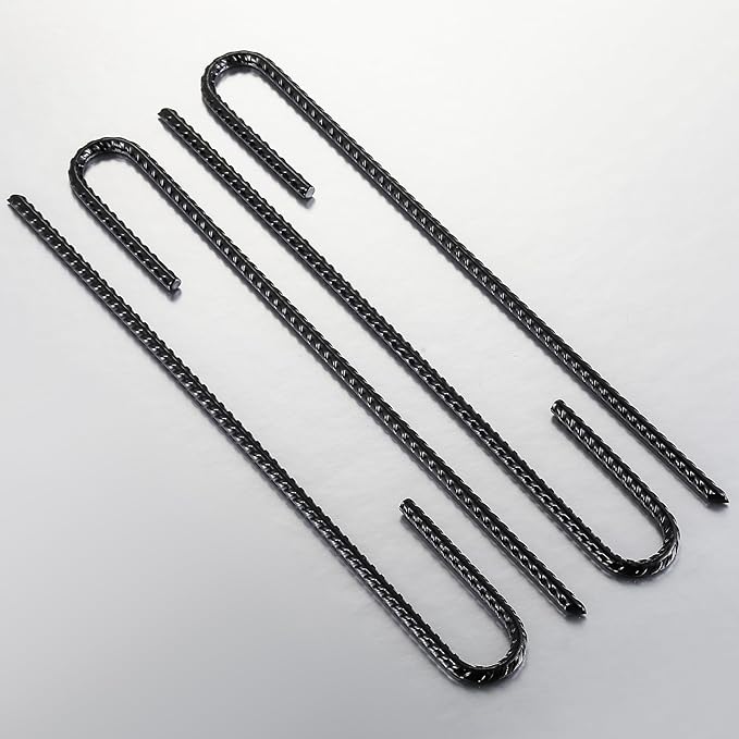Rebar U/J Hook Extra Heavy Duty, 12 inch x 1/4 inch Rust Proof Coated Steel Ground Anchors for Garden, Tent, Trampoline (10pcs, J-Hook)