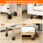 Bed Risers with Adjustable Screw Clamp, Fits Furniture Frame from 0 to 2 Inch, Furniture Risers 4 Inch Heavy Duty Risers for Lifting Couch Desk Cabinet Support up to 5000Ibs (4Pack, Black)