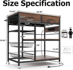 Kitchen Island with Storage,Industrial Kitchen Island on Wheels,Rolling Kitchen Island Cart with Power Outlet,Modern Island Table for Kitchen with Drawers,Shelves and Baskets,Rustic Brown