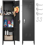 Aobabo Metal Locker, 54" H Metal Storage Locker for Employees, Lockable 1 Door with Towel Rack and 2 Side Pegboards with Hooks for School Office Gym Home, Assembly Required (Black)