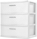 3-Drawer Wide Weave Tower, Plastic Storage Box with Pull Handles, Decorative Cabinet for Bedroom, Bathroom & Office, White