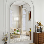 Oversized Full-Body Mirror, 77" x 38" Arched Full-Length Mirror, Silver Metal Frame, Floor Mirror for Bedroom, Living/Dressing Room, Gym - Stand/Wall Mounted/Leaning