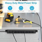 HHSOET 2 Pack Metal 360° Rotating Mountable Power Strip, 8 Outlet Gaming Table Mounted Outlet Strip, Heavy Duty Wall Mount Surge Protector with Switch, 15A 125V 1875W, 3ft Power Cord.(Black)
