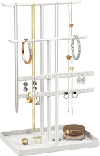 pickpiff White Jewelry Stand Holder Organizer: 12.5" Sturdy Hanger for 80 Pcs Jewelry, Jewlery Tower for Display Necklace, Earring, Bracelet, Watch