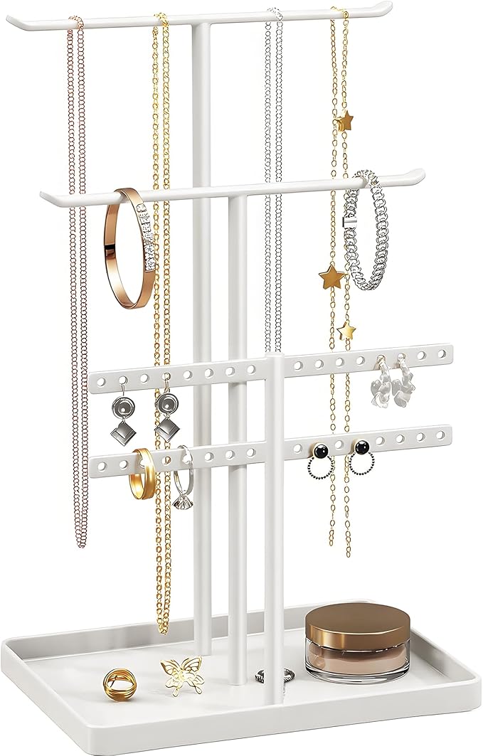 pickpiff White Jewelry Stand Holder Organizer: 12.5" Sturdy Hanger for 80 Pcs Jewelry, Jewlery Tower for Display Necklace, Earring, Bracelet, Watch