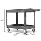 DWVO Service Utility Cart on Wheels, 550 lbs 2 Shelf Heavy Duty Rolling Carts, 45 x 25 in Plastic Cart Work Carts with Wheels for Warehouse Garage School & Office, Cleaning
