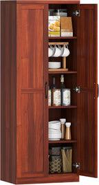 HOMCOM 63" 2-Door Kitchen Pantry, Freestanding Storage Cabinet with 5-Tier Shelving and 2 Adjustable Shelves for Dining Room, Tan