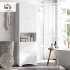 HOMCOM Tall Narrow Bathroom Storage Cabinet with Doors and Shelf Adjustability, Freestanding Linen Cabinet with 2 Cabinets and Countertop, White