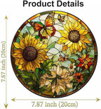 Stained Glass Window Hanging, Sunflower Sun Catcher Glass Panel with Metal Chain, 7.88’’ Indoor/Outdoor Art Decor for Home Garden, Women, Birthday, Christmas, Mother's Day